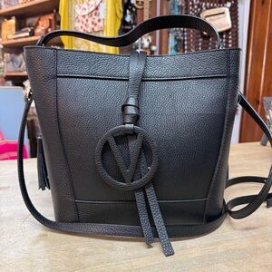 VALENTINO By Mario Valentino Callie Medallion Black Leather Bag